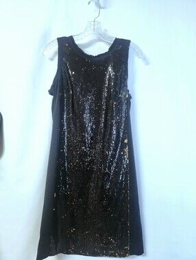 Michael Kors Black Gold Sequin Sleeveless Shift Dress NWT 10